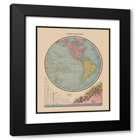 Western Hemisphere River Lengths - Cram 1888 Black Modern Wood Framed Art Print with Double Matting by Cram