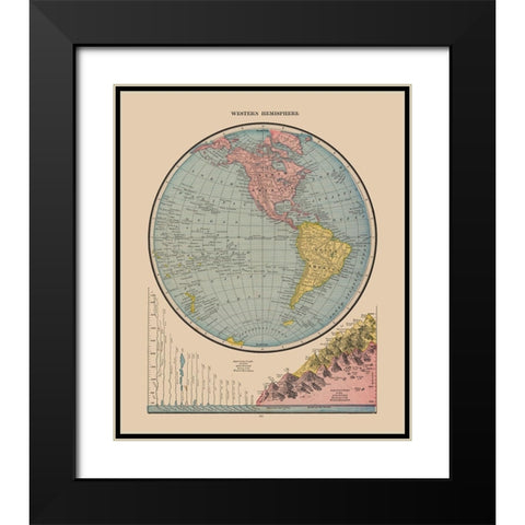 Western Hemisphere River Lengths - Cram 1888 Black Modern Wood Framed Art Print with Double Matting by Cram