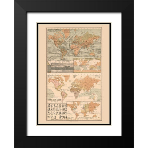 Ocean Currents Human Races World - Black 1867 Black Modern Wood Framed Art Print with Double Matting by Black