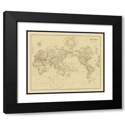 Mercator Projection - Arrowsmith 1835 Black Modern Wood Framed Art Print with Double Matting by Arrowsmith