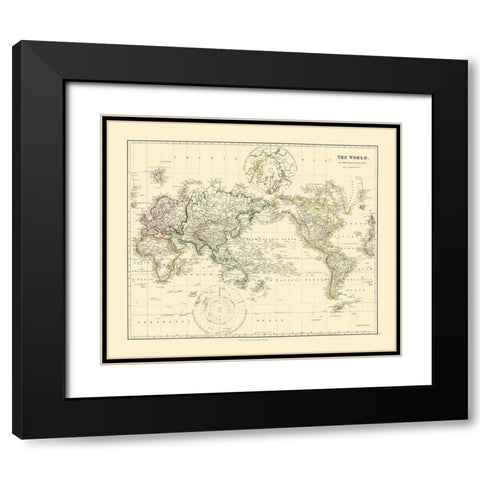 Mercator Projection - Arrowsmith 1844 Black Modern Wood Framed Art Print with Double Matting by Arrowsmith
