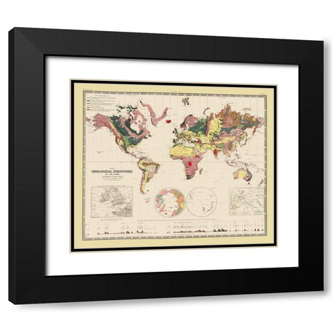 Geological Structure of Globe - Johnston 1855 Black Modern Wood Framed Art Print with Double Matting by Johnston