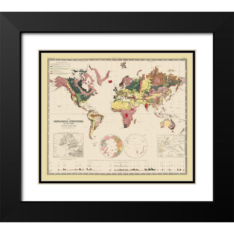 Geological Structure of Globe - Johnston 1855 Black Modern Wood Framed Art Print with Double Matting by Johnston