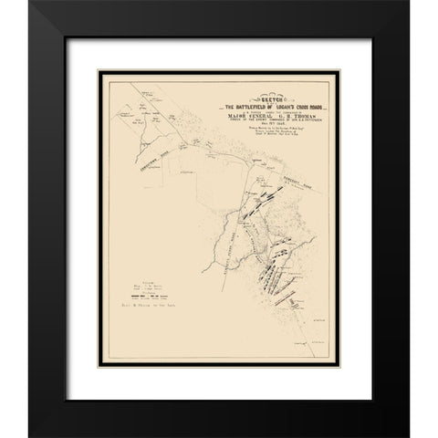 Logans Cross Roads Kentucky Battlefield - Michler 1862 Black Modern Wood Framed Art Print with Double Matting by Michler