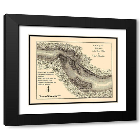 Ohio River Rapids Plan - Hutchins 1778 Black Modern Wood Framed Art Print with Double Matting by Hutchins