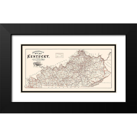 Kentucky Road Map - Mendenhall 1900 Black Modern Wood Framed Art Print with Double Matting by Mendenhall