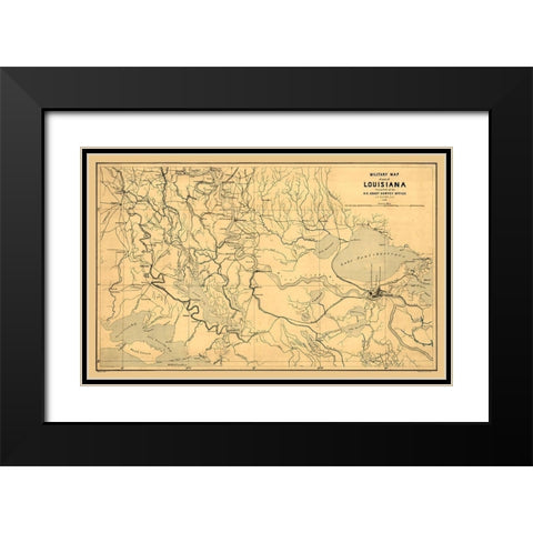 Louisiana Miltary Map - Bache 1863 Black Modern Wood Framed Art Print with Double Matting by Bache