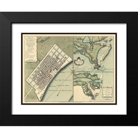 New Orleans Louisiana Plan - Jefferys 1759 Black Modern Wood Framed Art Print with Double Matting by Jefferys