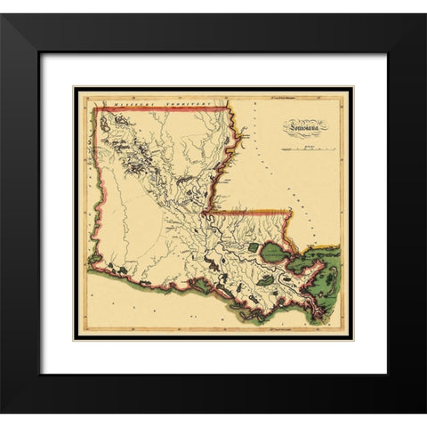 Louisiana - 1814 Black Modern Wood Framed Art Print with Double Matting by Carey