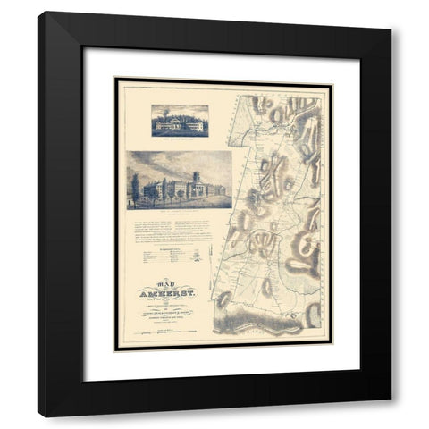 Amherst Massachusetts Landowner - Gray 1833 Black Modern Wood Framed Art Print with Double Matting by Gray