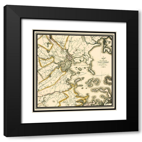 Boston Massachusetts - Bowen 1830 Black Modern Wood Framed Art Print with Double Matting by Bowen