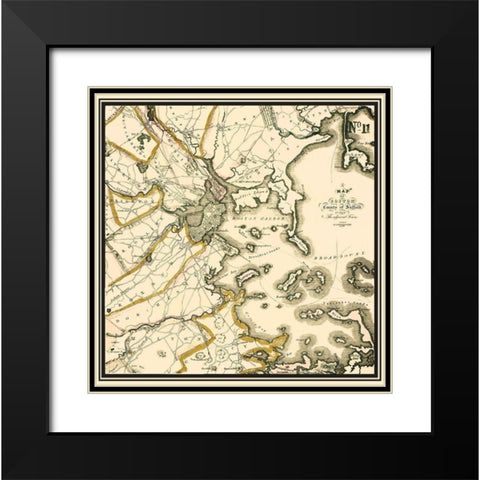 Boston Massachusetts - Bowen 1830 Black Modern Wood Framed Art Print with Double Matting by Bowen