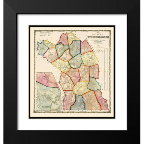 Middleborough Massachusetts - Mayer 1855 Black Modern Wood Framed Art Print with Double Matting by Mayer