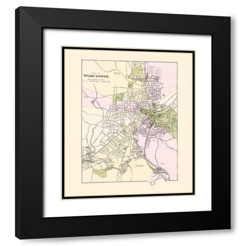Worcester Massachusetts - Stedman 1871 Black Modern Wood Framed Art Print with Double Matting by Stedman