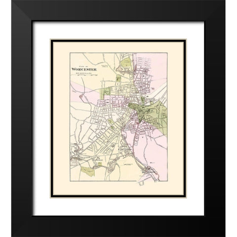 Worcester Massachusetts - Stedman 1871 Black Modern Wood Framed Art Print with Double Matting by Stedman