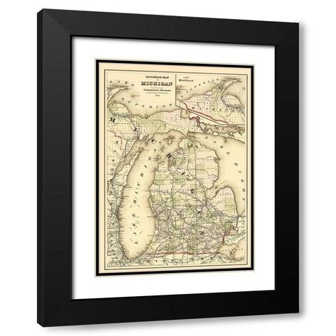 Railroad Map - Gray 1876 Black Modern Wood Framed Art Print with Double Matting by Gray