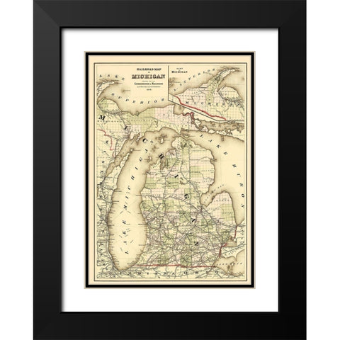 Railroad Map - Gray 1876 Black Modern Wood Framed Art Print with Double Matting by Gray