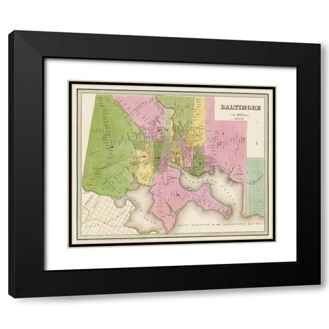 Baltimore Maryland - Bradford 1838 Black Modern Wood Framed Art Print with Double Matting by Bradford