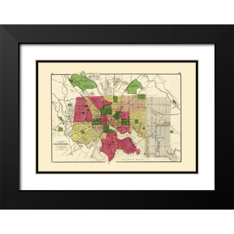 Baltimore Maryland - Stedman 1873 Black Modern Wood Framed Art Print with Double Matting by Stedman