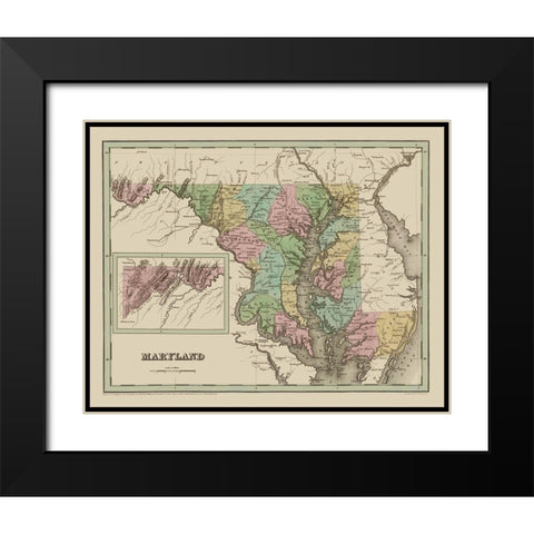 Maryland - Bradford 1838 Black Modern Wood Framed Art Print with Double Matting by Bradford