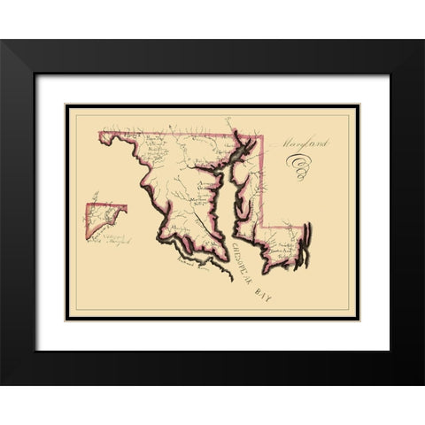 Maryland - Henshaw 1858 Black Modern Wood Framed Art Print with Double Matting by Henshaw