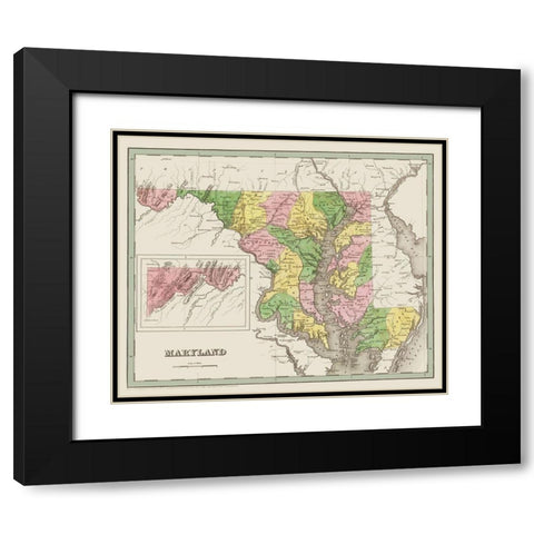 Maryland - Bradford 1836 Black Modern Wood Framed Art Print with Double Matting by Bradford