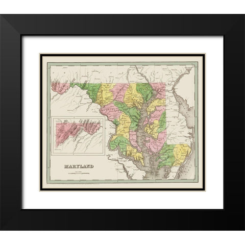 Maryland - Bradford 1836 Black Modern Wood Framed Art Print with Double Matting by Bradford