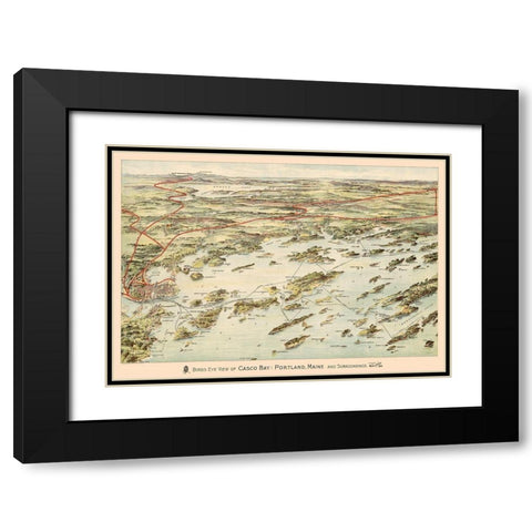 Casco Bay Maine - Walker 1906 Black Modern Wood Framed Art Print with Double Matting by Walker