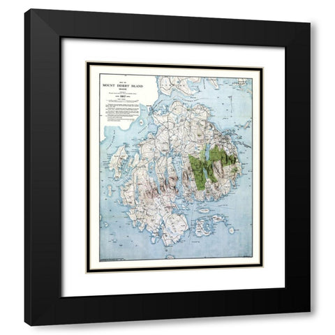 Mount Desert Island Maine - Bates 1917 Black Modern Wood Framed Art Print with Double Matting by Bates
