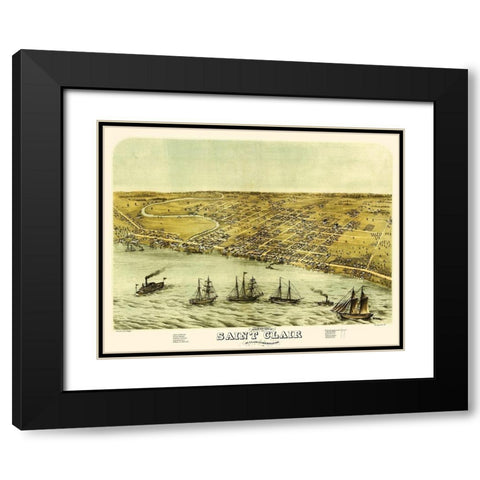 Saint Clair Michigan - Glover 1868 Black Modern Wood Framed Art Print with Double Matting by Glover