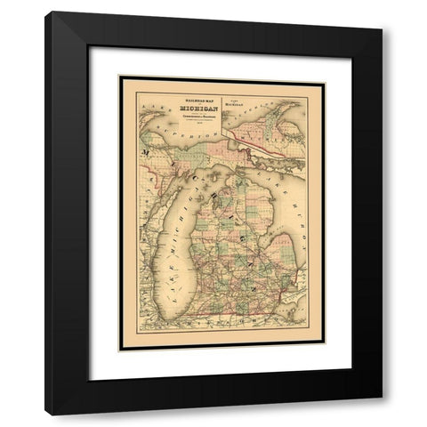 Michigan Railroads - Gray 1876 Black Modern Wood Framed Art Print with Double Matting by Gray