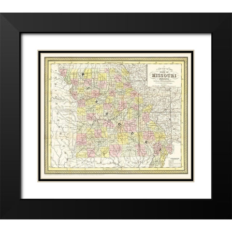Missouri - Cowperthwait 1850 Black Modern Wood Framed Art Print with Double Matting by Cowperthwait