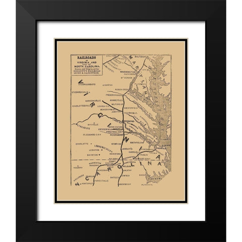 Virginia North Carolina Railroads - Doggett 1848 Black Modern Wood Framed Art Print with Double Matting by Doggett