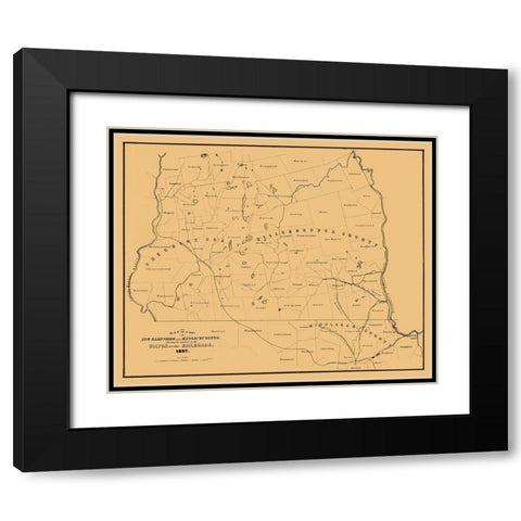 New Hampshire Massachusetts -1847 Black Modern Wood Framed Art Print with Double Matting by Unknown