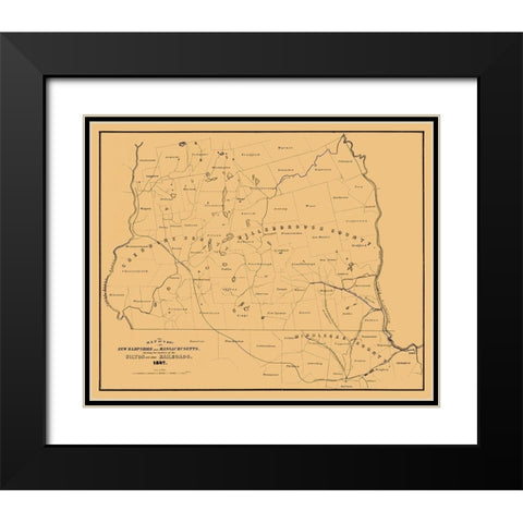 New Hampshire Massachusetts -1847 Black Modern Wood Framed Art Print with Double Matting by Unknown