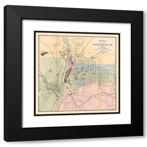 Manchester New Hampshire - Clarke 1879 Black Modern Wood Framed Art Print with Double Matting by Clarke