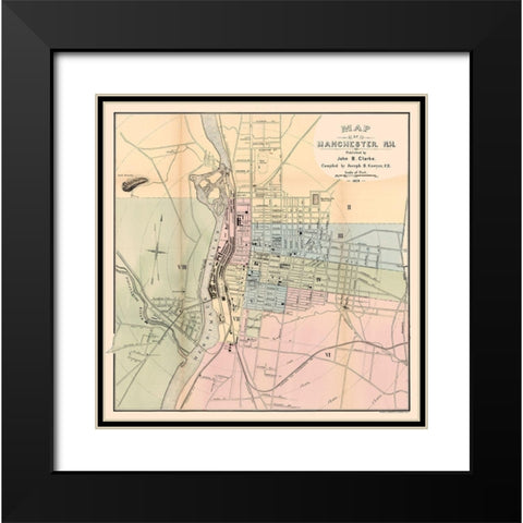 Manchester New Hampshire - Clarke 1879 Black Modern Wood Framed Art Print with Double Matting by Clarke