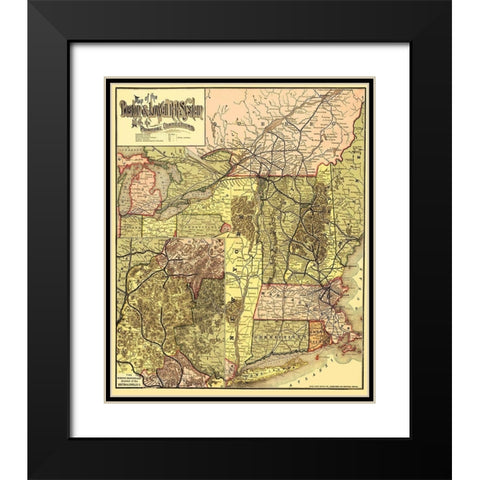 Boston and Lowell Railroad System - Avery 1886 Black Modern Wood Framed Art Print with Double Matting by Avery