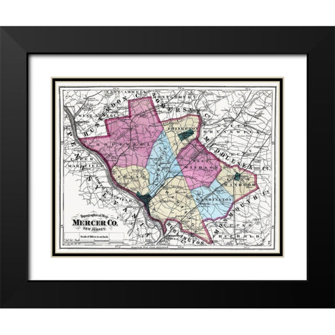Mercer New Jersey - Beers 1872 Black Modern Wood Framed Art Print with Double Matting by Beers