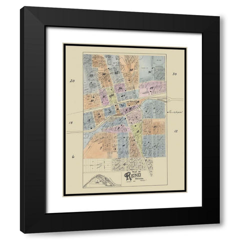 Reno Nevada - 1927 Black Modern Wood Framed Art Print with Double Matting by Unknown