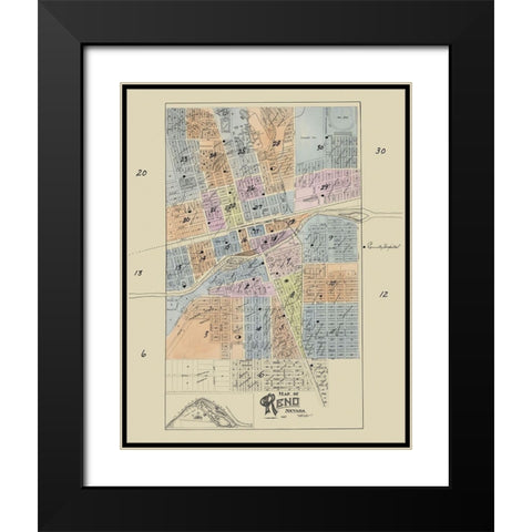 Reno Nevada - 1927 Black Modern Wood Framed Art Print with Double Matting by Unknown