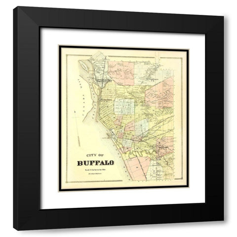 Buffalo New York Landowner - Stone 1866 Black Modern Wood Framed Art Print with Double Matting by Stone