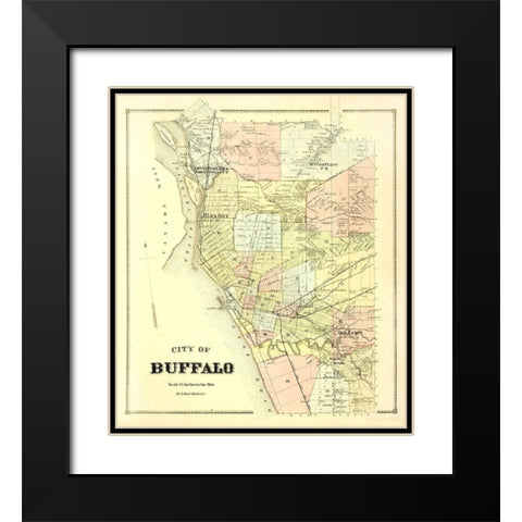Buffalo New York Landowner - Stone 1866 Black Modern Wood Framed Art Print with Double Matting by Stone