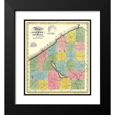 Chautauque New York - Burr 1829 Black Modern Wood Framed Art Print with Double Matting by Burr