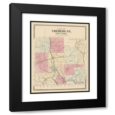 Chemung New York - Beers 1869 Black Modern Wood Framed Art Print with Double Matting by Beers