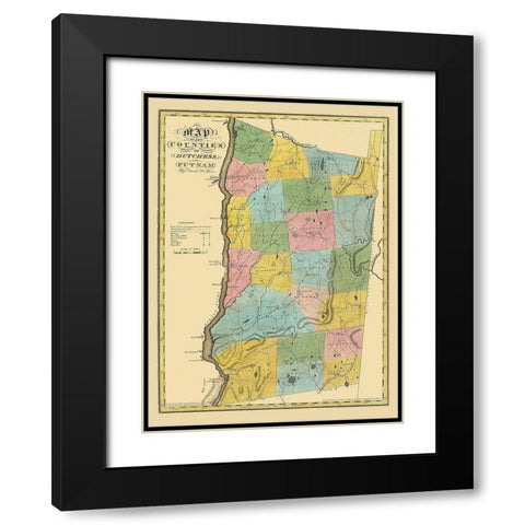 Dutchess Putnam New York - Burr 1829 Black Modern Wood Framed Art Print with Double Matting by Burr