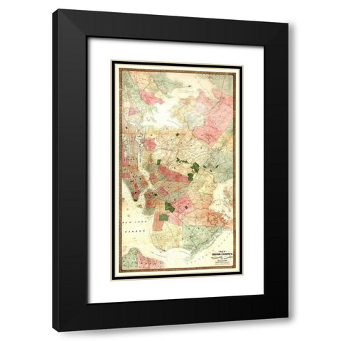 Kings New York Landowner - Dripps 1890 Black Modern Wood Framed Art Print with Double Matting by Dripps