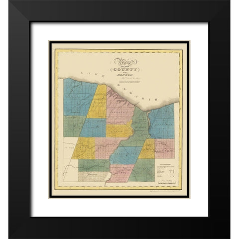 Monroe New York - Burr 1829 Black Modern Wood Framed Art Print with Double Matting by Burr