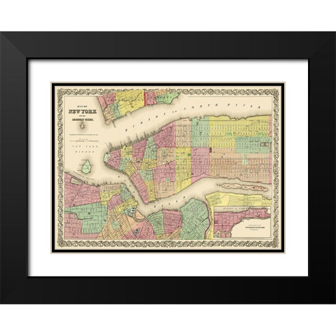 New York New York - Colton 1855 Black Modern Wood Framed Art Print with Double Matting by Colton