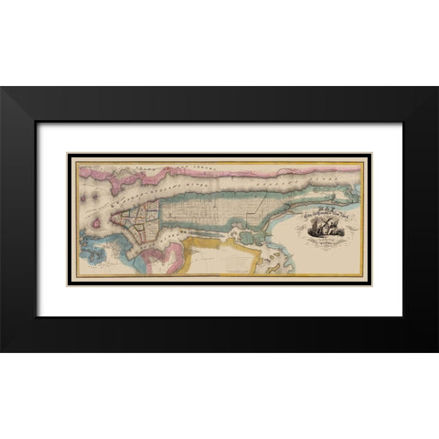 New York New York - Burr 1832 Black Modern Wood Framed Art Print with Double Matting by Burr